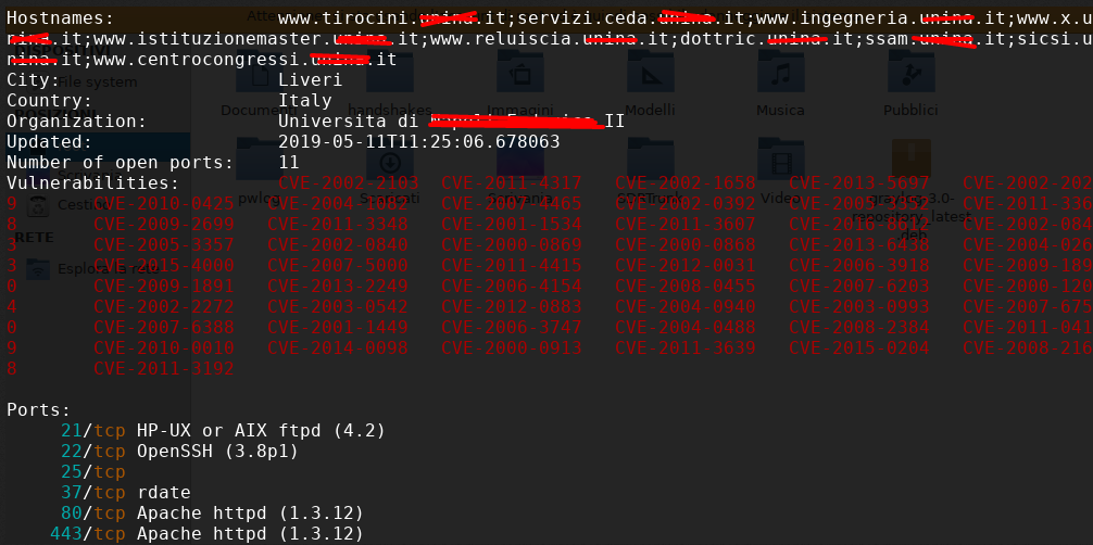 UNINA net 143.225.0.0 16 Shodan | Hacker Web Security